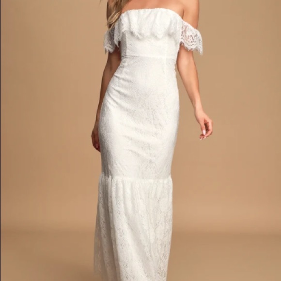 Lulus Off-The-Shoulder Ruffled Maxi Wedding Dress - Picture 2 of 5